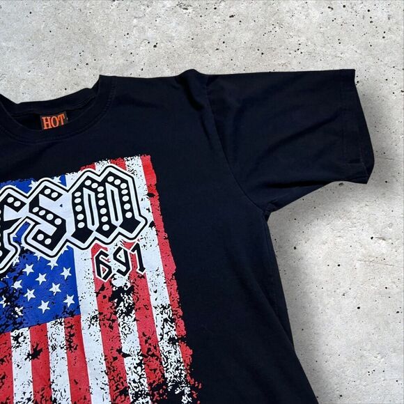 FSM 691 American Flag T-Shirt Size Large Hot Eagle Short Sleeve Tee Black - Picture 3 of 8